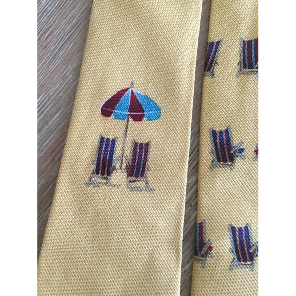 TOMMY BAHAMA Off Island Silk Mens Neck Tie Golden Yellow Beach Chair NEW